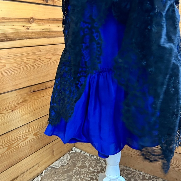 Moulinette Soeurs A-Line Dress Lace Silk Blue Black Fit & Flare Twirl Prom HoCo - Picture 2 of 10